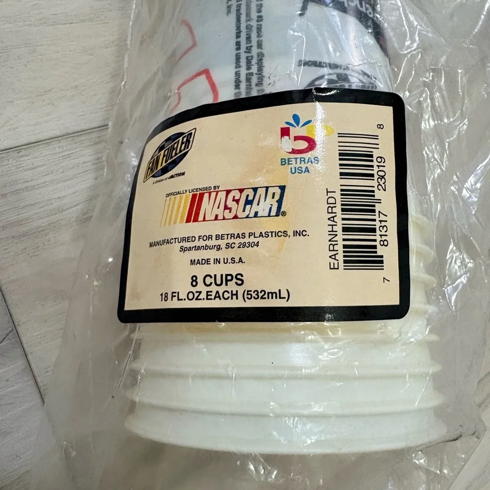 vintage Fan Fueler plastic cups featuring Dale Earnhardt's #3 NASCAR design